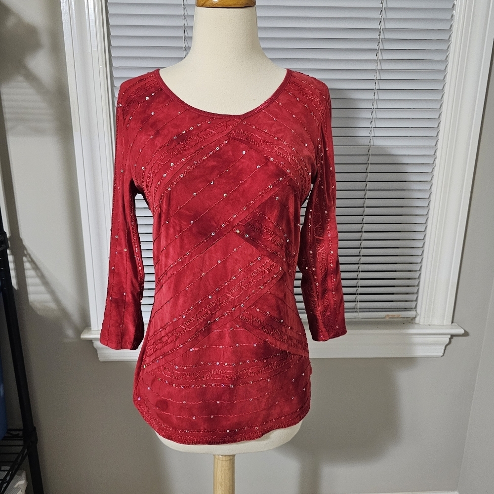 Dressbarn Red Sequin Top